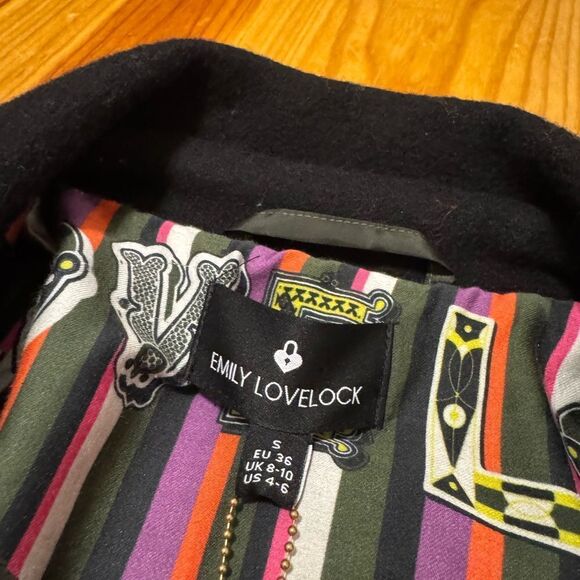 NWT Emily Lovelock Deborah Coat Black Embroidered Floral Love Size SM Wool Blend - Picture 9 of 16